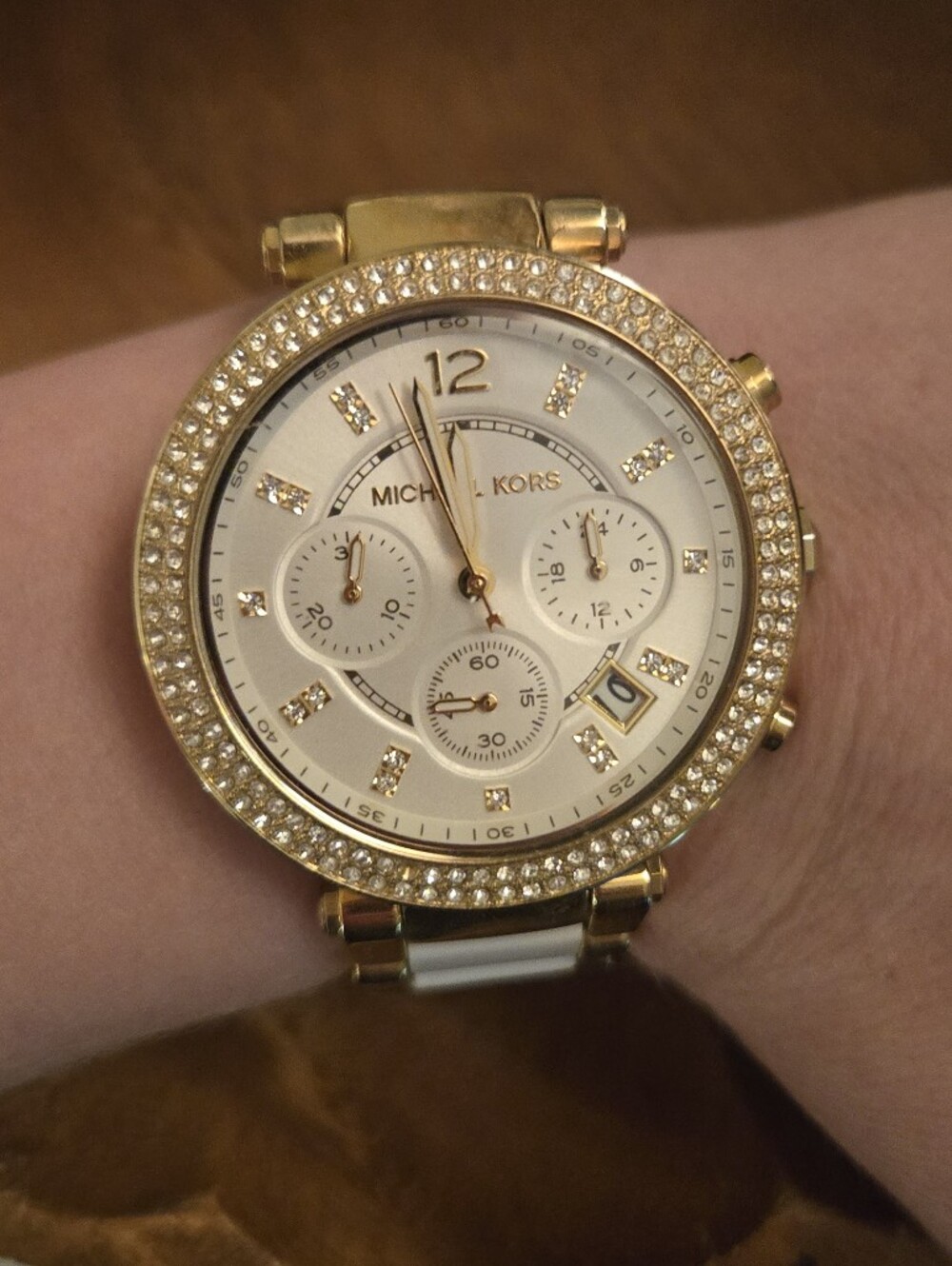 Michael Kors Gold and White Crystal-Accent Women's Chronograph Watch